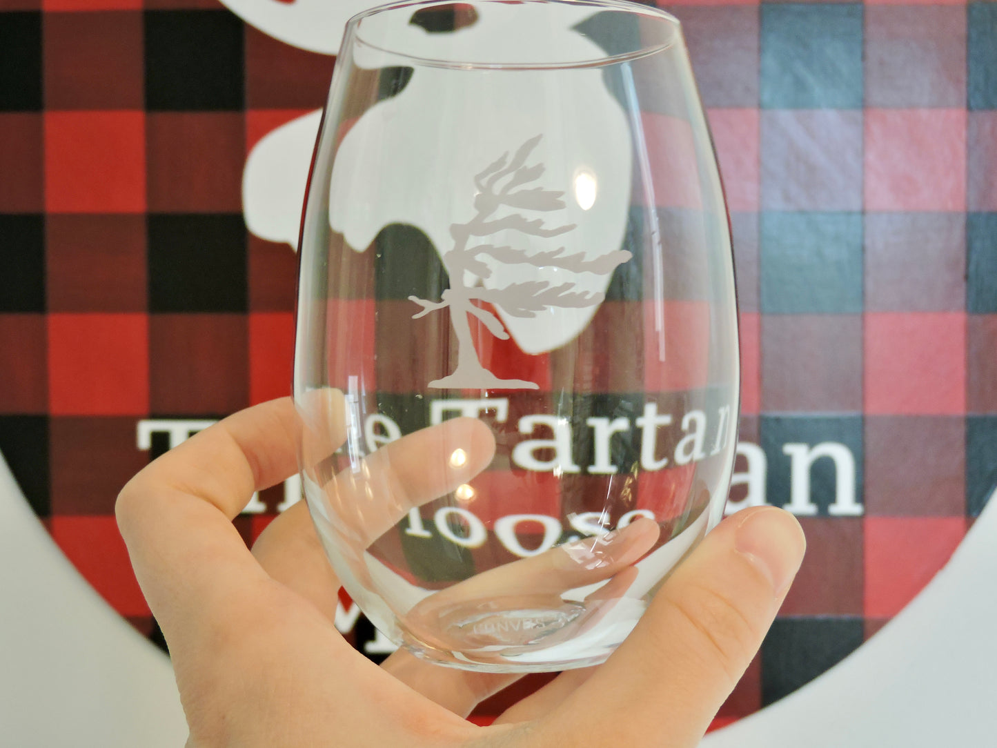 Custom Etched Stemless Wine Glass